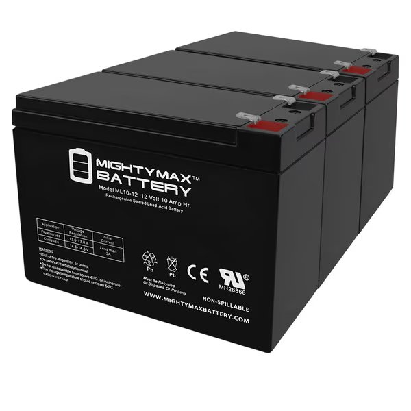 12V 10AH SLA Battery Replacement for APC Back-UPS420, 420PRO - 3 Pack, Mighty Max Battery, Mfr#: ML10-12MP3361134109225